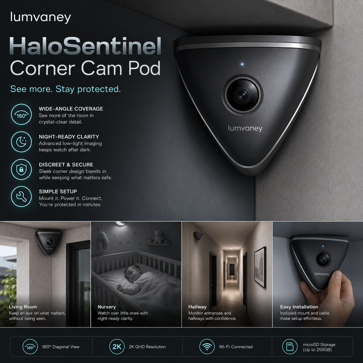 Lumvaney™ HaloSentinel Corner Cam Pod