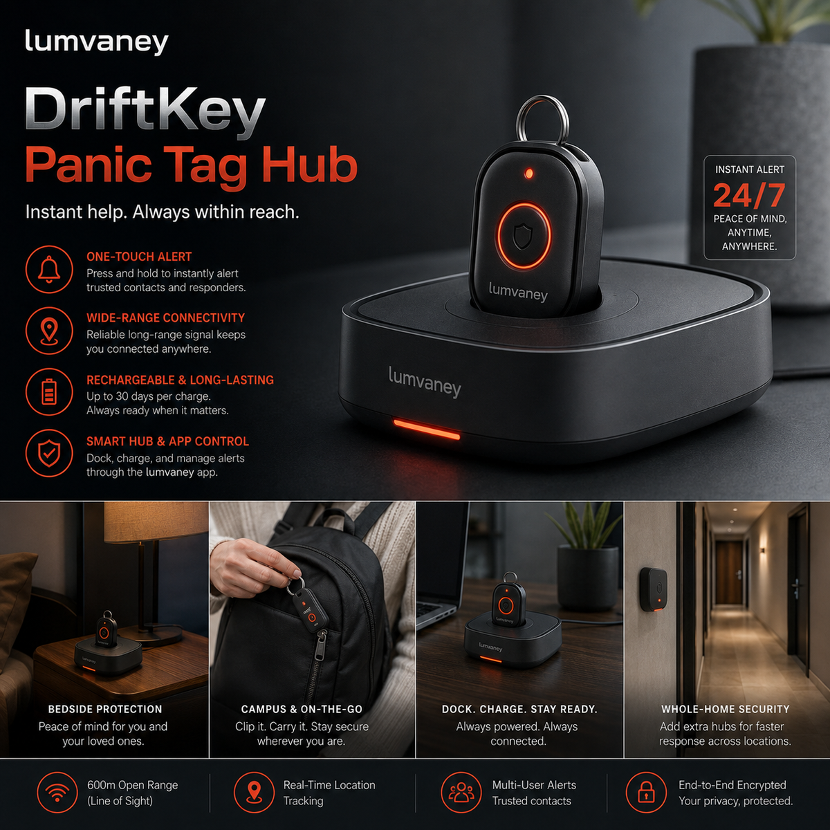 Lumvaney™ DriftKey Panic Tag Hub