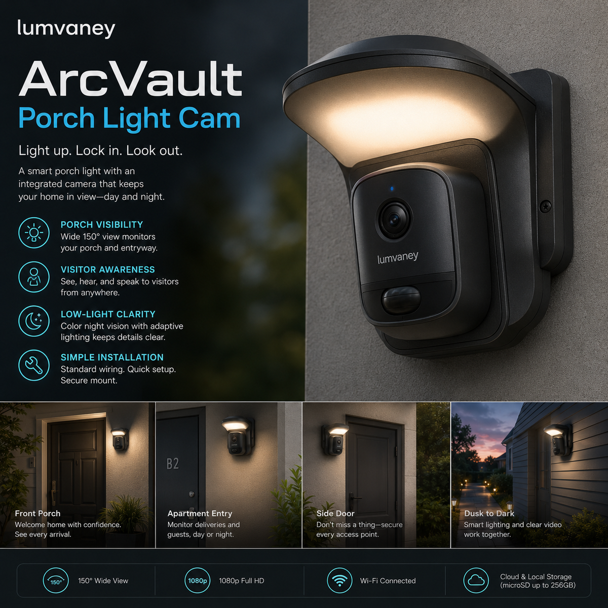 Lumvaney™ ArcVault Porch Light Cam